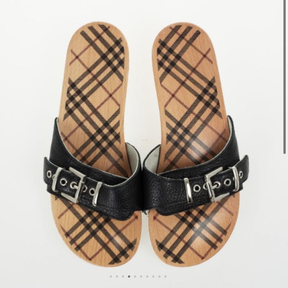 BURBERRY WOODEN CLOG WITH LEATHER STRAP size 38